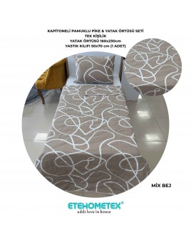 ETEHOMETEX Pamuklu Kapitoneli Yatak Örtüsü Seti TEK KİŞİLİK MİX BEJ 8696474232105